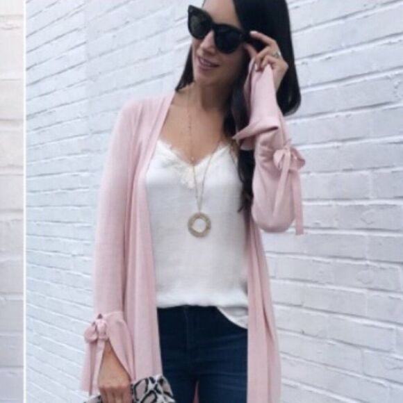 Halogen Cardigan Sweater Womens Lightweight Long Whimsical Bell Sleeves Pink L - Picture 14 of 14